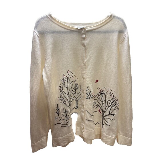 Christopher & Banks Winter Forest Cardinal Bird Full Button Sweater Cardigan XL - Picture 1 of 9